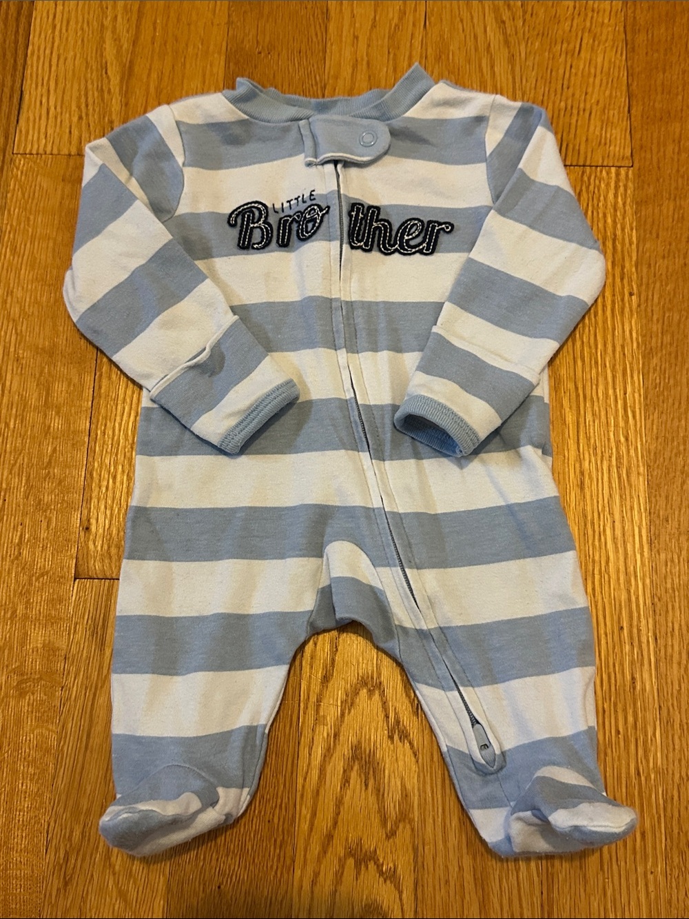 Blue & White Striped "Little Brother" Footed One-Piece, newborn